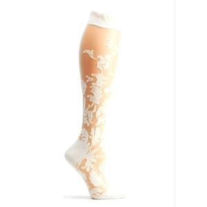 OZONE Floral Damask Knee Hi Sheer socks 5010 white
